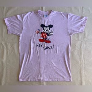 Hanes 50/50 Baby Pink Iraq War Disney Novelty Graphic Tee 100% US Made Large